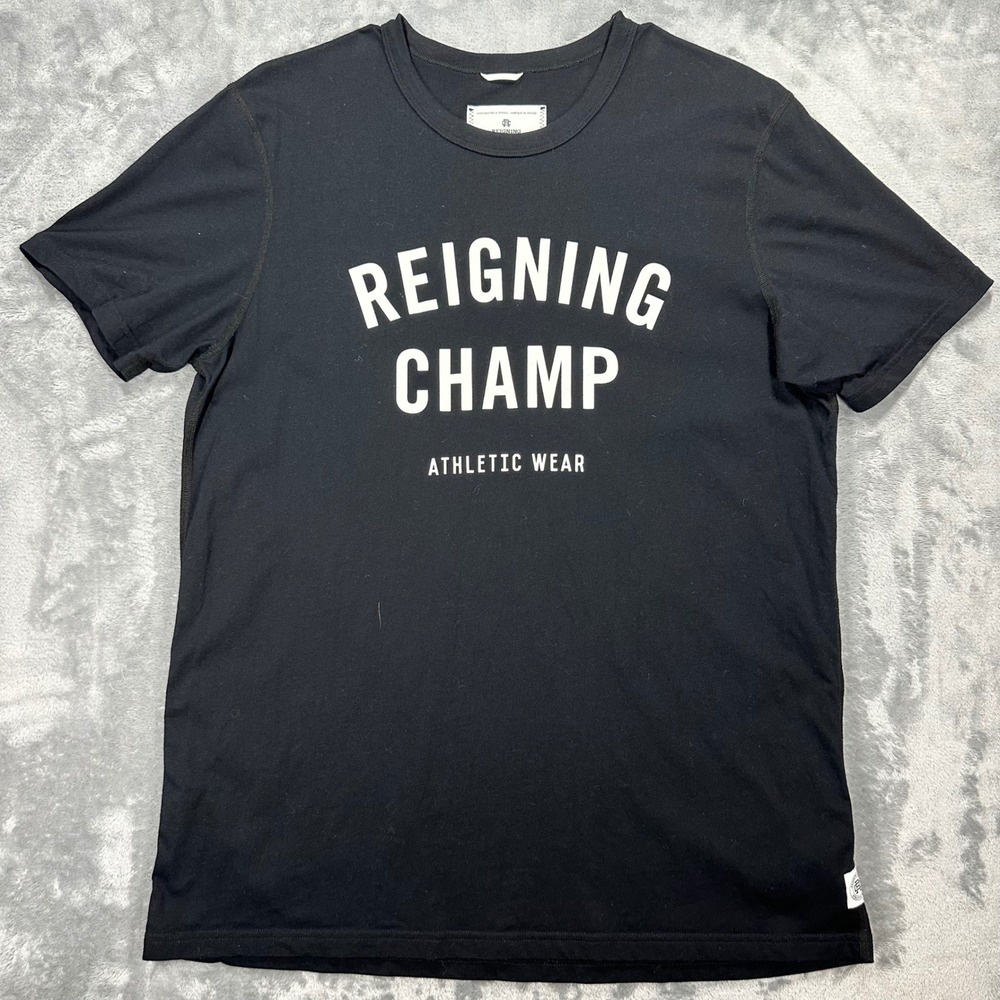 Reigning Champ Mens Black Graphic T-Shirt Large Athletic Wear Cotton Canada